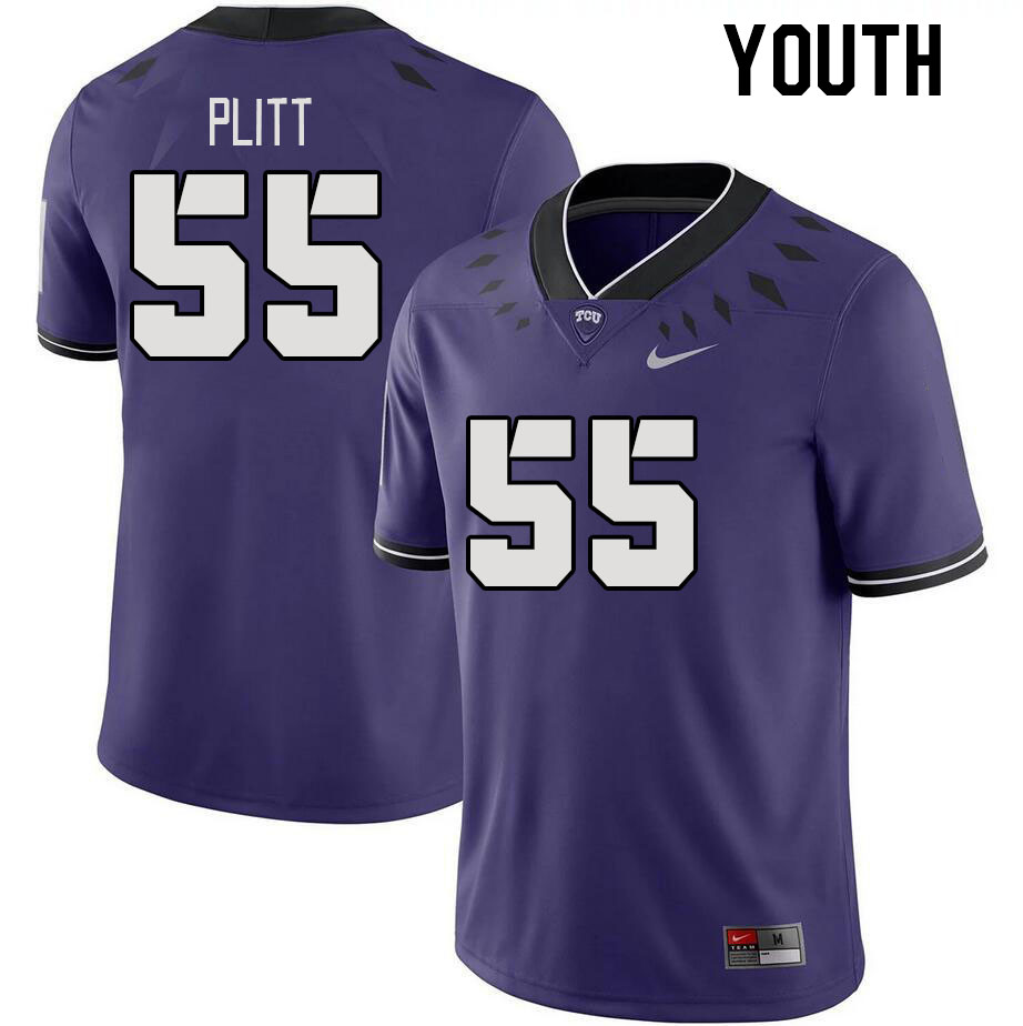 Youth #55 Dalton Plitt TCU Horned Frogs 2023 College Footbal Jerseys Stitched-Purple - Click Image to Close